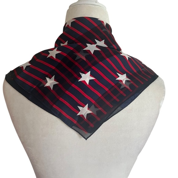 Vintage Sheer Star Print Square Scarf – Red White Blue‎ – 21”x21” Patriotic - Picture 3 of 5